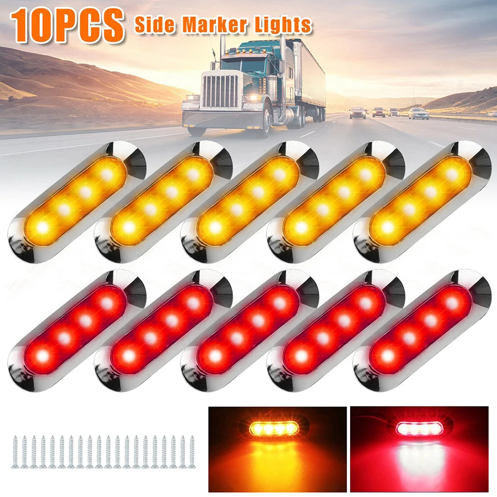 10PCS Side Marker Light 4LED Turn Signal Indicator Lights Amber Red Warming Lamp Waterproof Car Trailer RV Van Light 3528 SMD