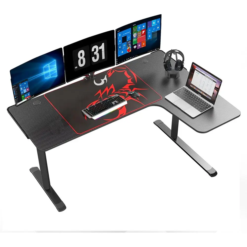 

60 L-Shaped Desk for Gaming and Office, Large PC Workstation with Cable Management, Easy Assembly, Black