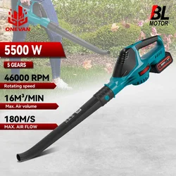 Brushless 5500W Electric Air Blower 46000RPM Cordless Efficient Leaf Snow Dust Blowing Cleaning Tool For Makita 18V Battery Pin