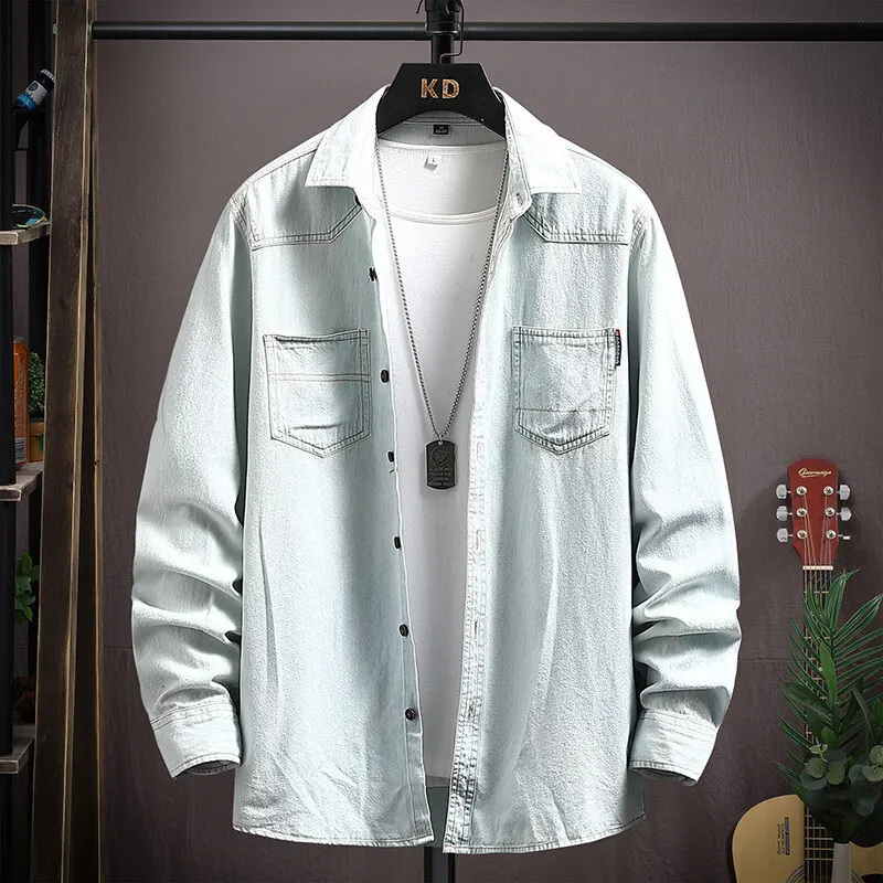 

Men's washing long-sleeved jean shirt New spring and fall collar two-pocket men's casual top