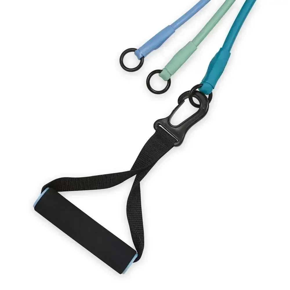 Conjunto de corda de resistência 3 em 1 - tubos intercambiáveis com faixas leves/médias/pesadas para academia em casa, academia de viagem