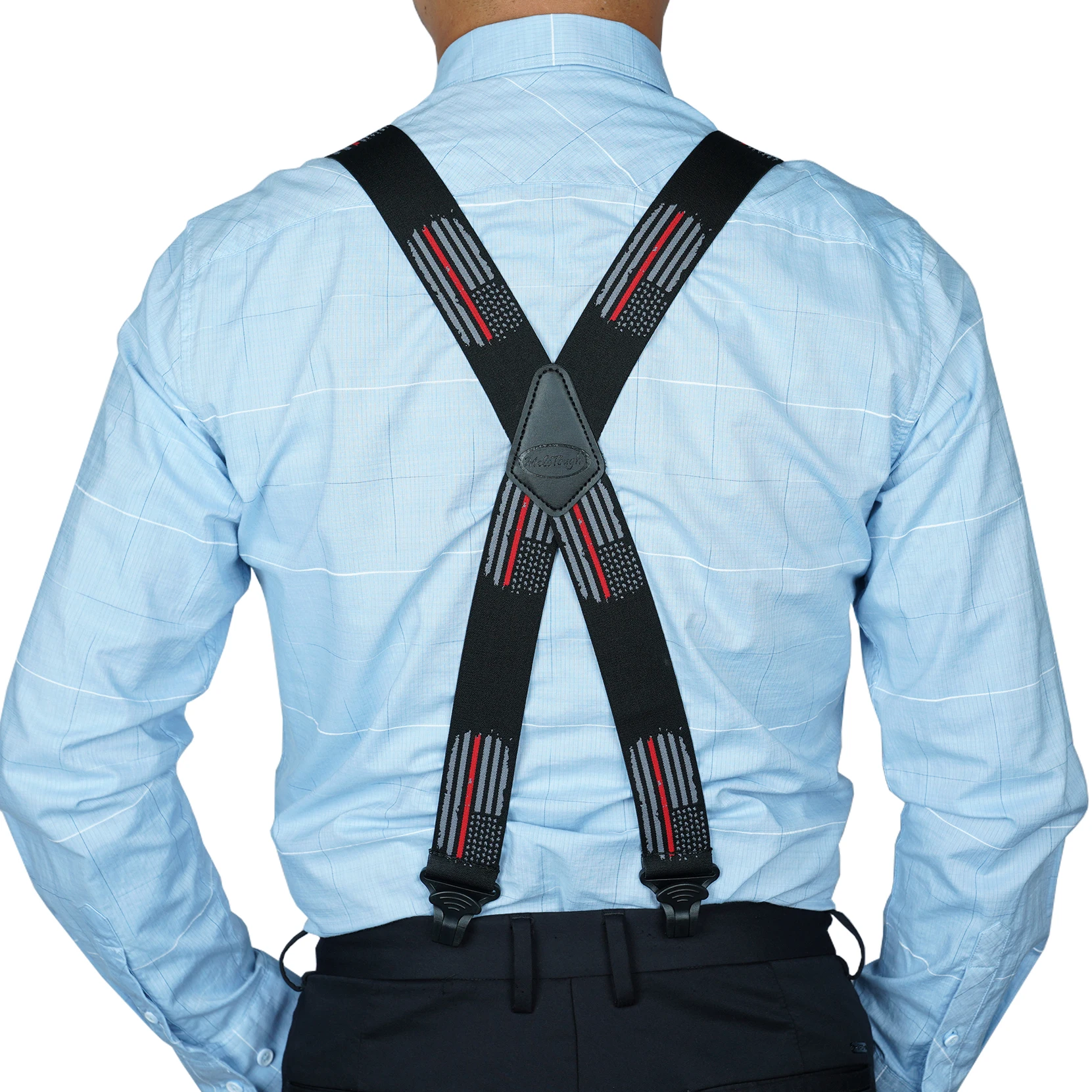 MELOTOUGH-Suspensórios amigáveis para o aeroporto, totalmente elásticos, suspensórios com remendo de couro, 1,5 ", sem clipe plástico Buzz