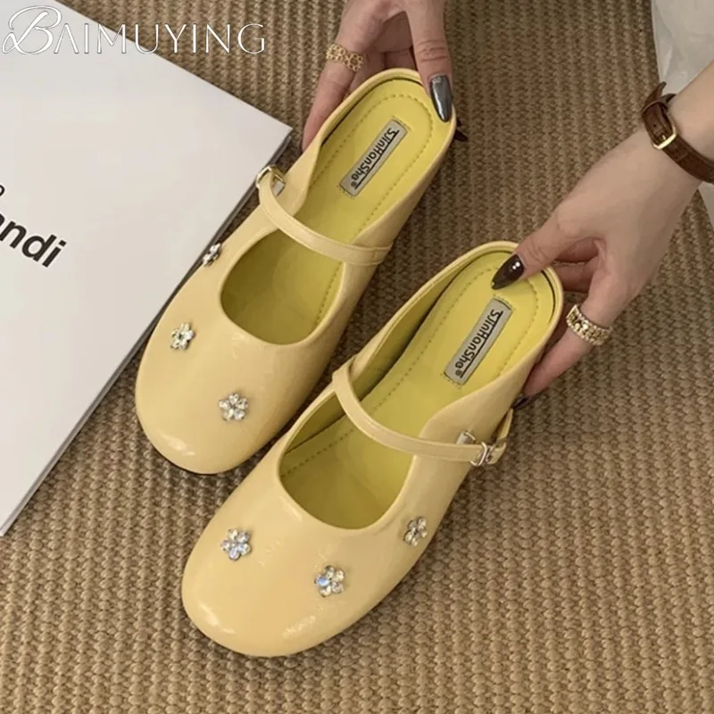 

Crystal Women Mules Slippers Mary Jane Shoes Woman Loafers Flat Sandals 2025 Trend Summer Elegant Dress Soft Leather Flip Flops
