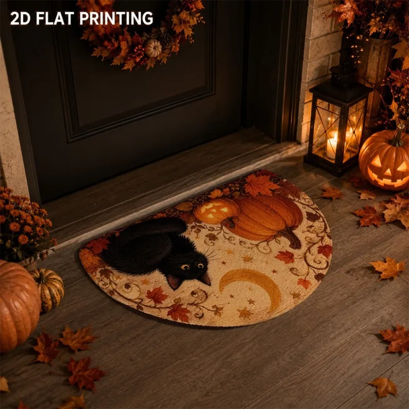 Spooky Halloween Half Round Doormat Cute Ghost Moon Semicircle Carpet For Bathroom Luxury Bedroom Front Door Welcome Floor Mat