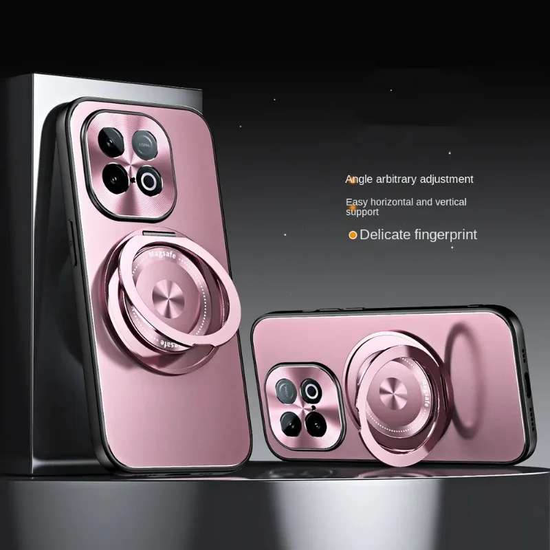 For MagSafe Matte Phone Cover for IQOO Z10 Turbo Pro Z10turbo Magnetic Ring Holder Hard Bumper Protective Cover for Iqoo Z9Turbo