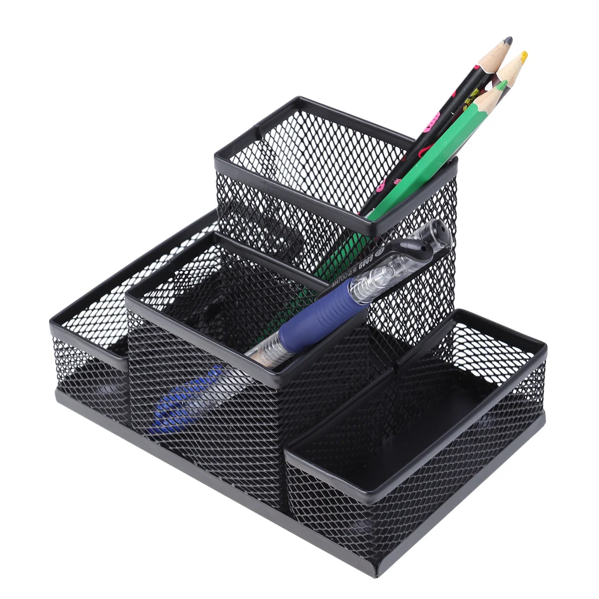 Stainless Steel Pen Holder Metal Mesh Pencils Organizer Four in One Combination Desk Stationery Storage Container for Home Offic