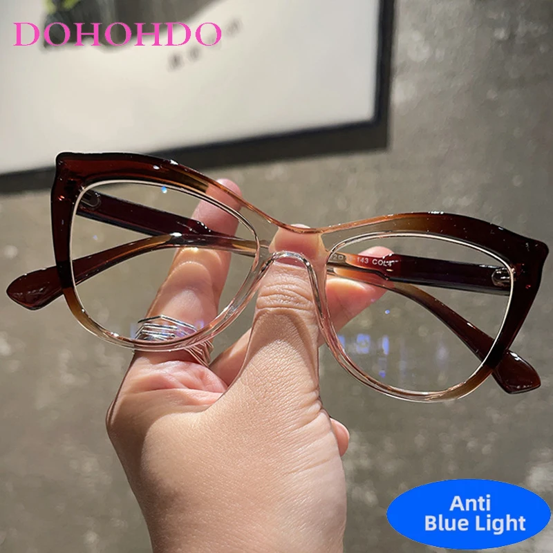 Vintage Großrahmige Cat-Eye Blaulichtfilter-Brille für Damen, Modische Luxus-Designer-Lesebrille, Augenschutz für Gaming