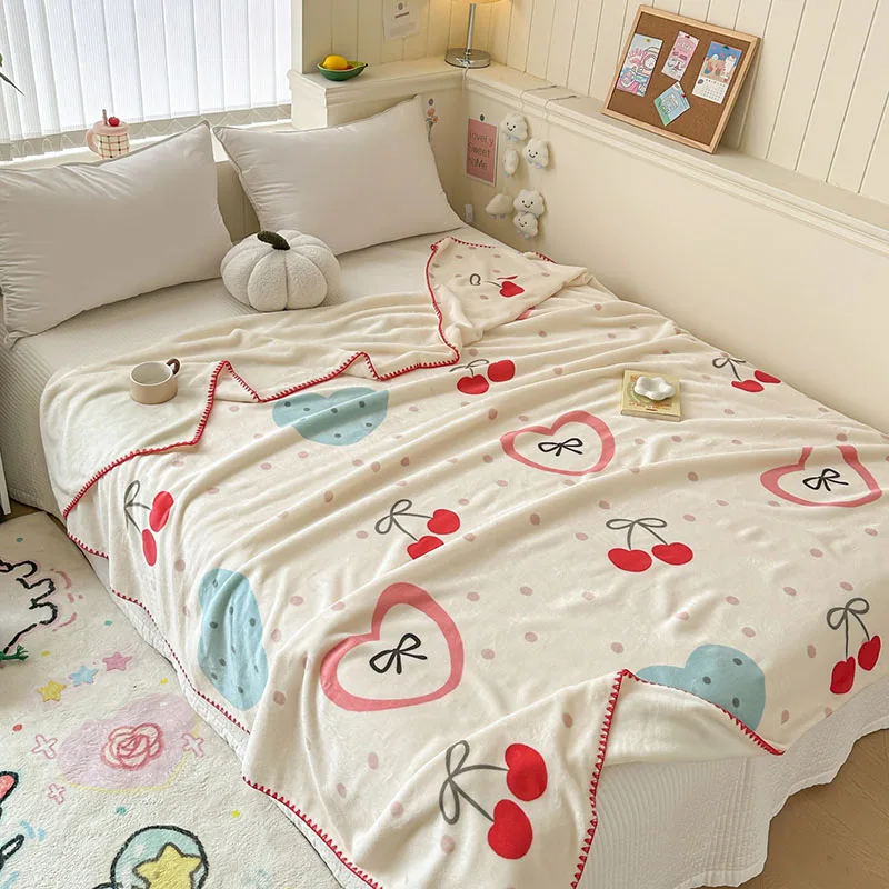 Cute Pattern Double-Layer Milk Velvet Blanket Cozy Warm Sofa Blanket for Spring and Autumn Multi Functional Travel Shawl Blanket