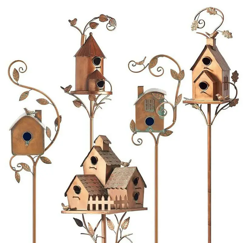 

Metal Outdoor Rustic For Garden Decoration Bird House Stand Garden Yard Decor Birdhouse Art Stake Crafts