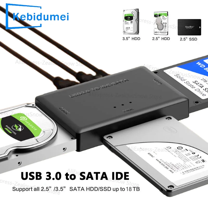 

USB 3.0 to SATA IDE Hard Disk Adapter Converter Cable for 3.5 2.5 inch HDD/SSD CD DVD ROM CD-RW 3 in 1 IDE SATA Cable Adapter