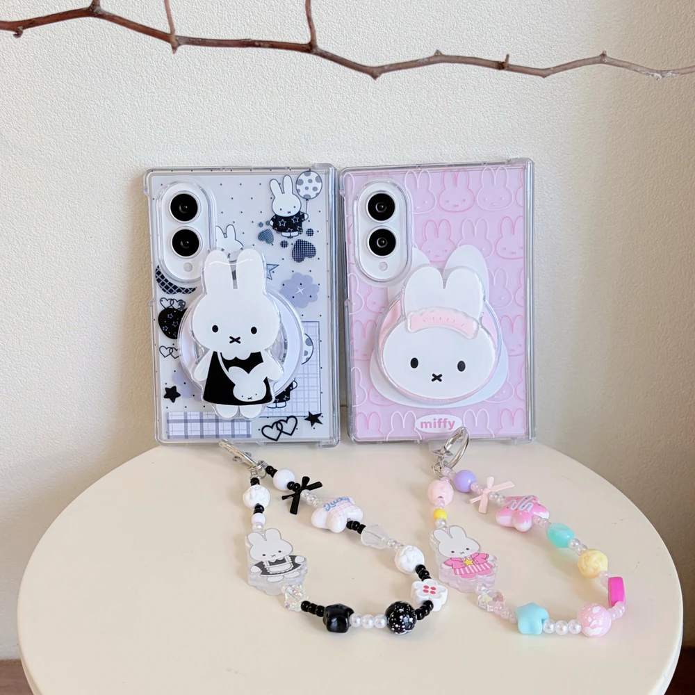 Kawaii Cute Cartoon Miffy Rabbit  Magnetic Holder Wireless Charge Phone Case For Samsung Galaxy Z Fold 8 Z fold 8 Ultra Cover
