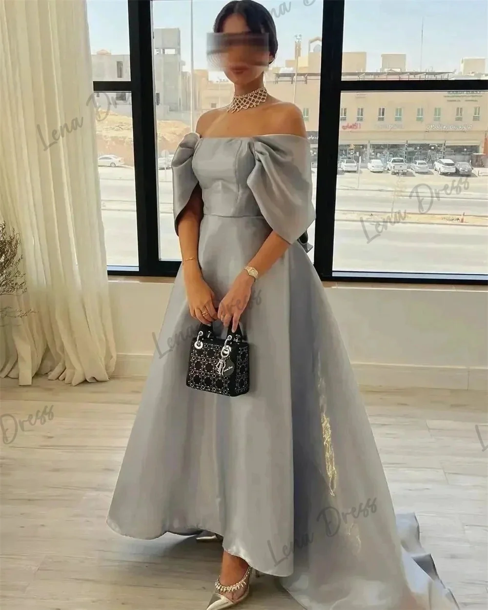 Lena Line A Saudi Evening Dresses 2024 Luxury Elegant Party Dresses for Women Luxury Dress for Weddings Short Sleeves Satin Prom