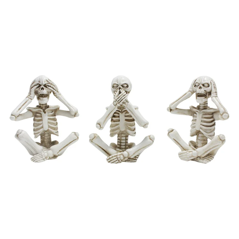 

3pcs Skeleton Figurines No See No Speak No Hear Statues Halloween Skull Home Decor Haunted House Decorations Party Ornament Gift