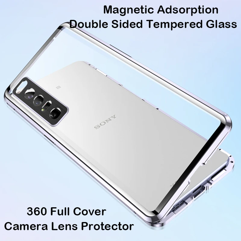 360 Full Magnetic Case For Sony Xperia 10 iii 1 iii Phone Case 5 I V Aluminum Metal Bumper Tempered Glass Camera Protector Cover