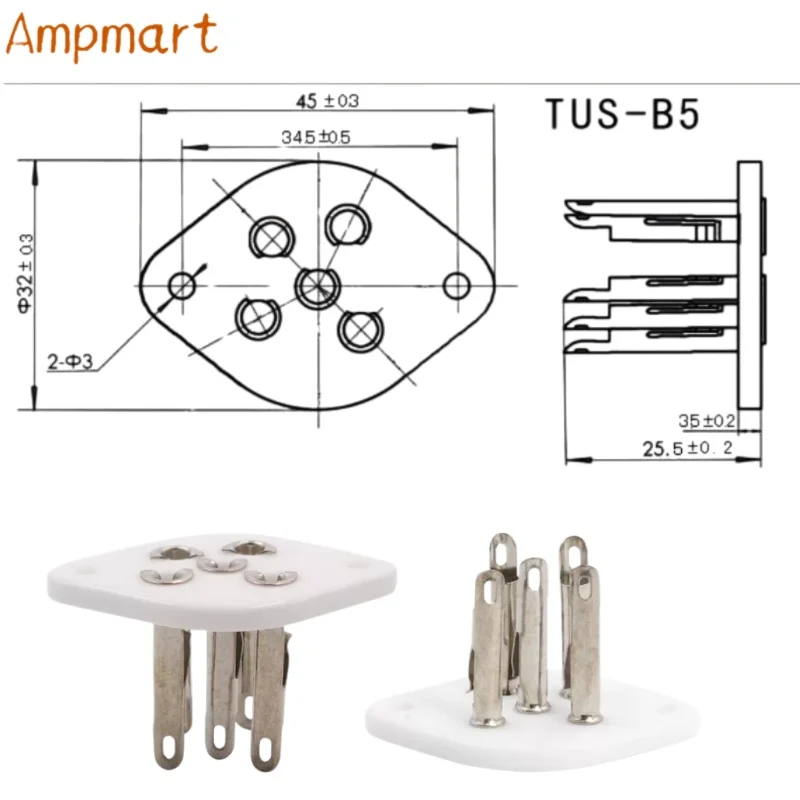 Ampmart TUS-B5 Keramik-Vergoldeter 5-Pin-Röhrensockel, kompatibel mit B4/B5/PX4/PX5/1701 – Detail 2