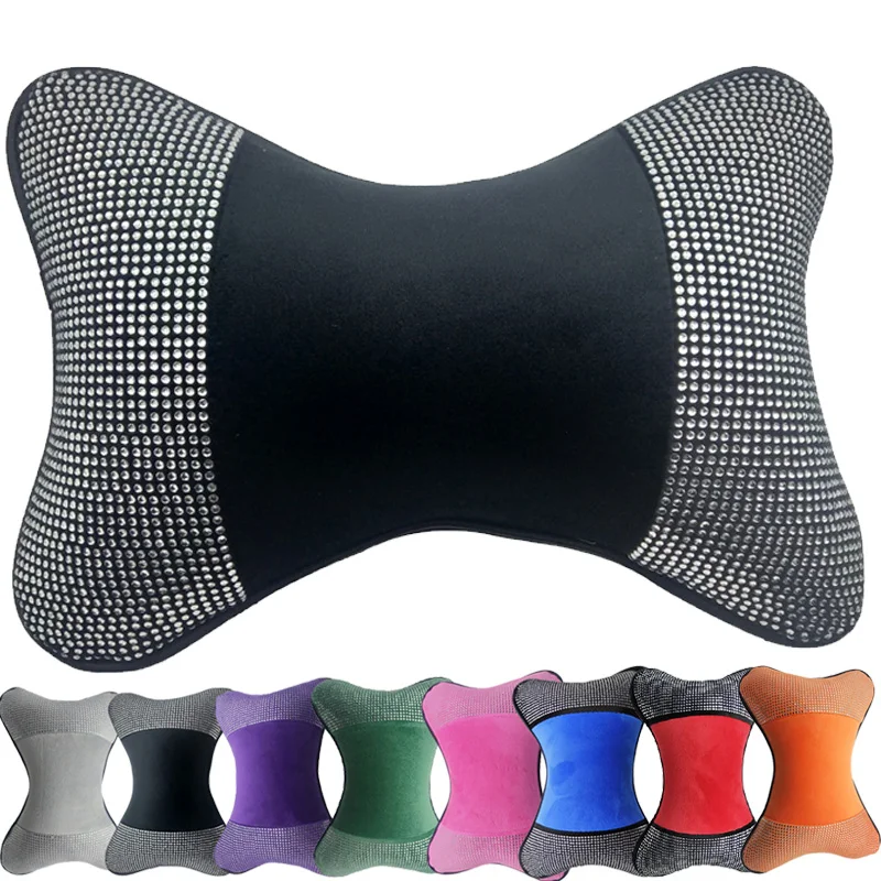 Car Neck Pillows Bling Bling Crystal Easy Install Velvet Single Headrest Universal Filled Fiber Universal Car Pillow Black X45