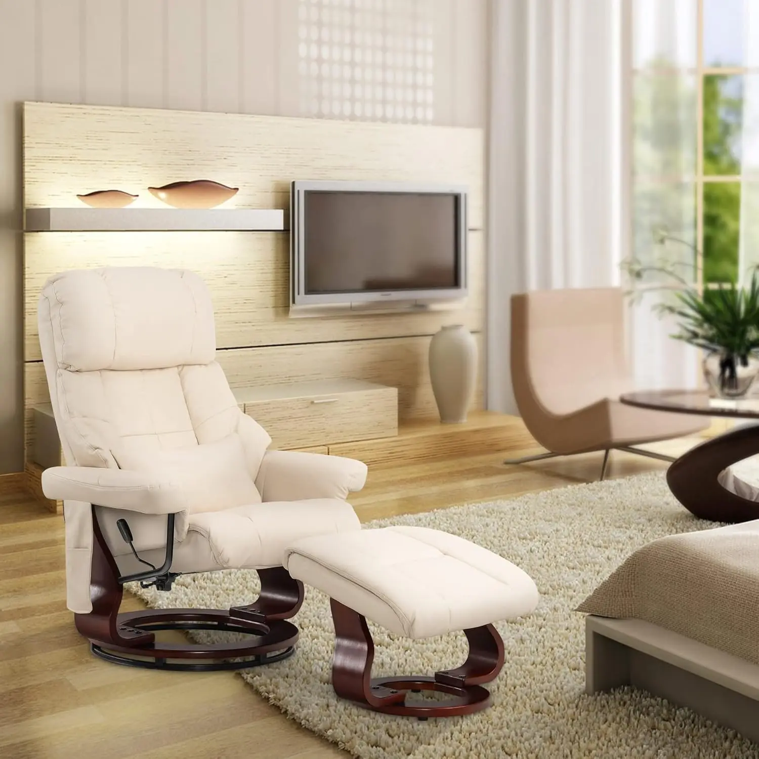 Manual Swivel Recliner with Ottoman & Vibration Massage for Small Spaces Living Room Office Faux Leather, Customized