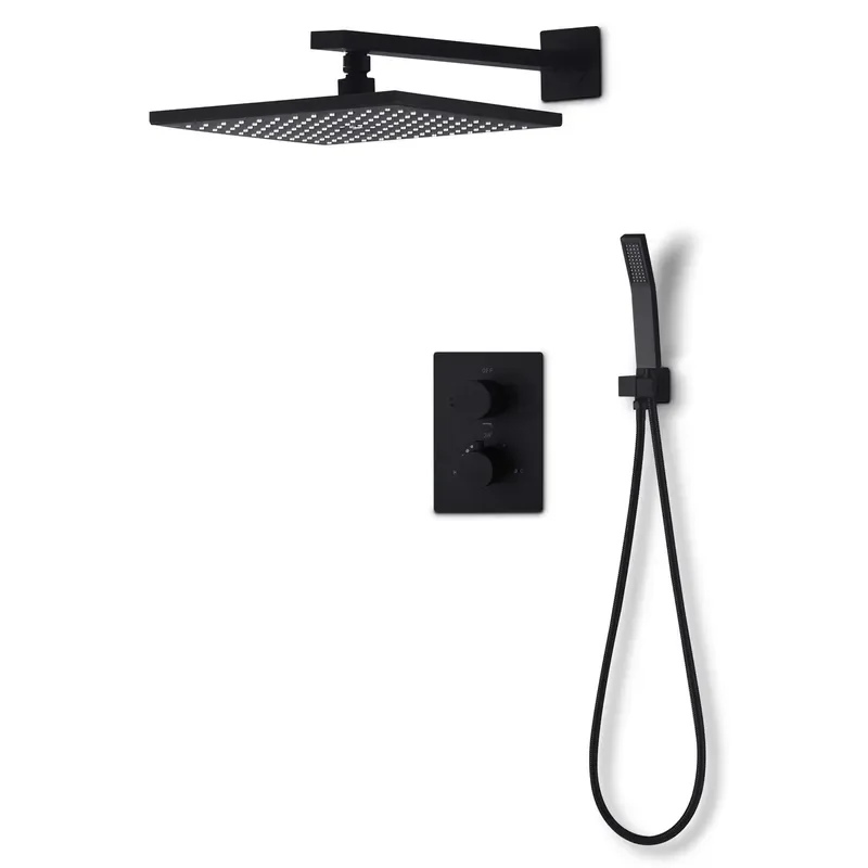Bathroom Matte Black Shower Set Wall Mounted Two Functions Brass 10inch Rainfall Shower Head Thermostatic Faucets Shower