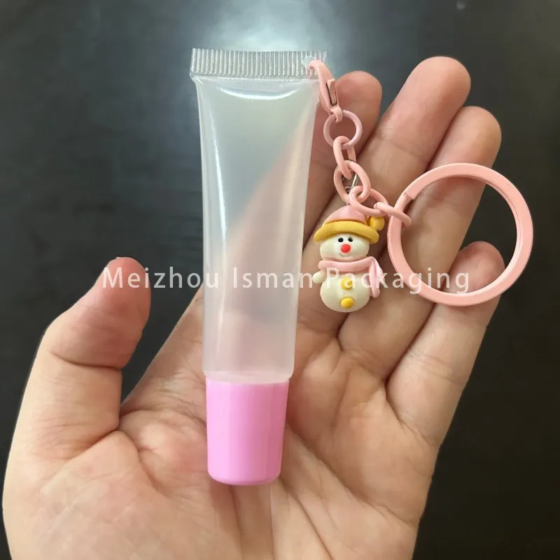 50Pcs Leere 15ML Leere Weihnachten Rosa Lip Gloss Squeeze Kosmetische Lippenstift Lip Balm Verpackung Lip Gloss Rohr Mit nette Schlüssel Kette