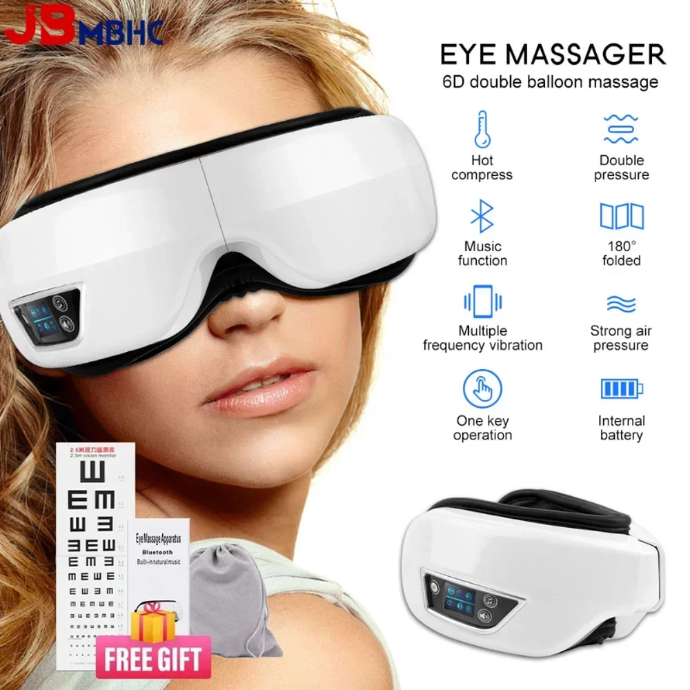 

6D Smart Airbag Vibration Eye Massager Hot Compress Bluetooth Eye Massage Glasses Eye Care Instrument Fatigue Pouch & Wrinkle