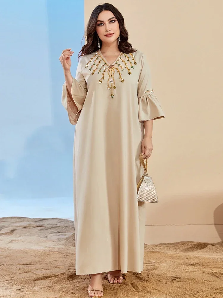 

Ид вечернее платье с расклешенными рукавами и v-образным вырезом для женщин, платье Абая Джалабия, мусульманское кимоно, макси-халат, марокканский кафтан, вечерние платья 2026