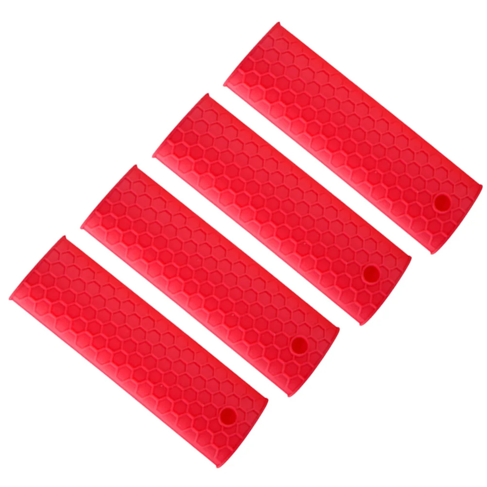 

4pcs Silicone Handle Holder Heat Resistant Non-Slip Pan Grip Protector For Cast Iron Cookware Red Kitchen Accessory Pot Handle