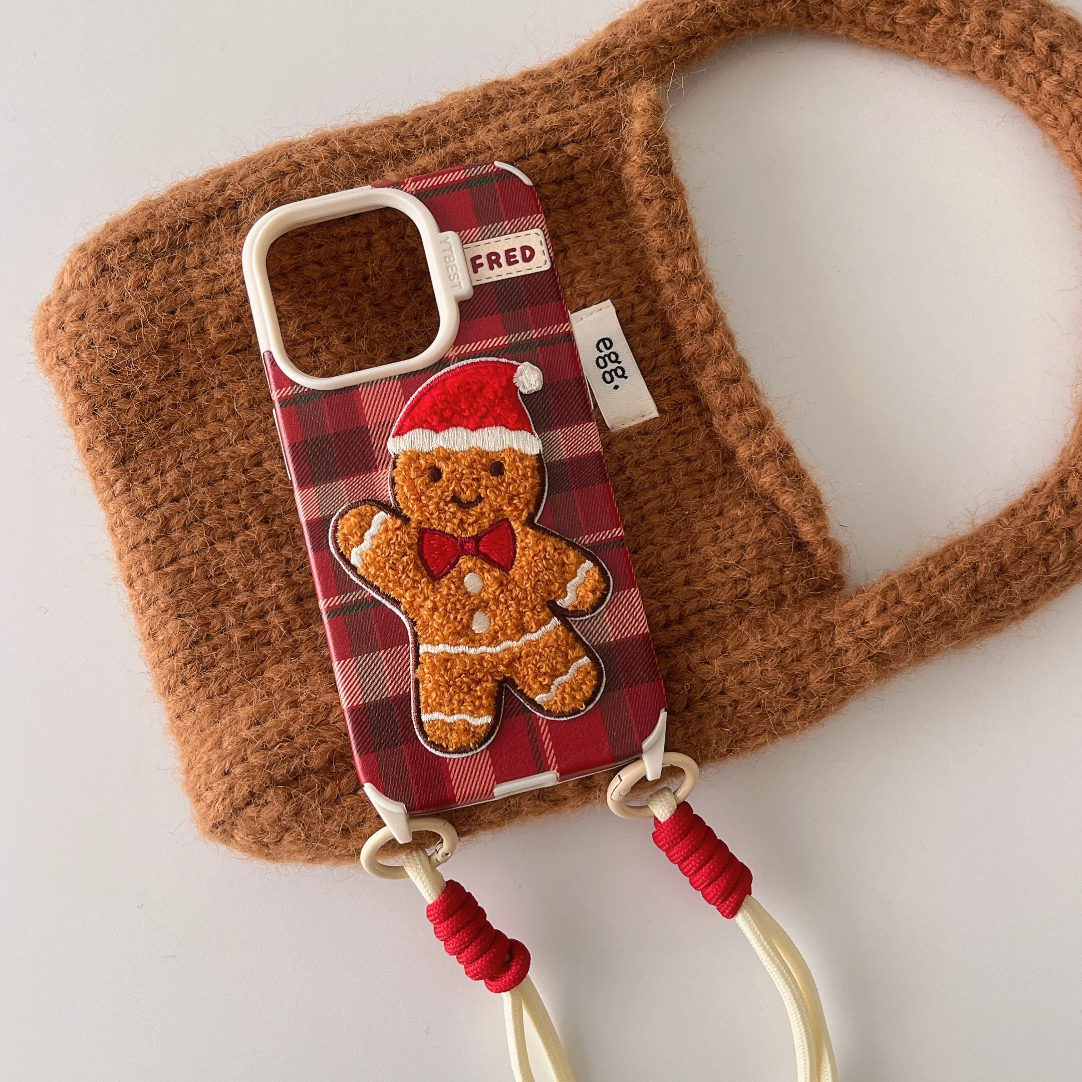 for iphone 16 Cartoon Cute Christmas Elk Gingerbread Case Anti Drop Soft Embroidered Leather for iphone 16 15 14 13 12 promax