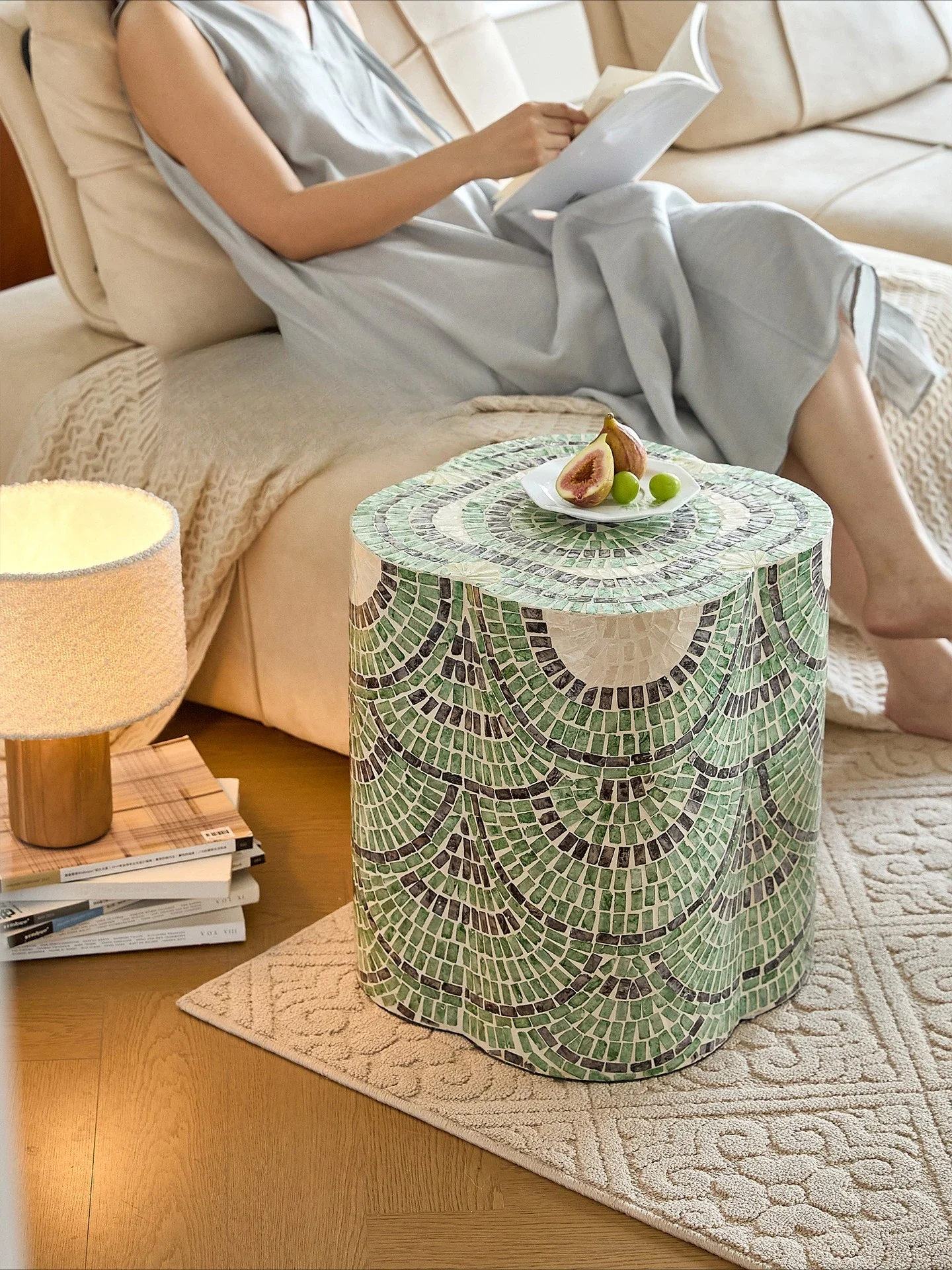 Hand collage natural shell small side sofa side living room bedside table
