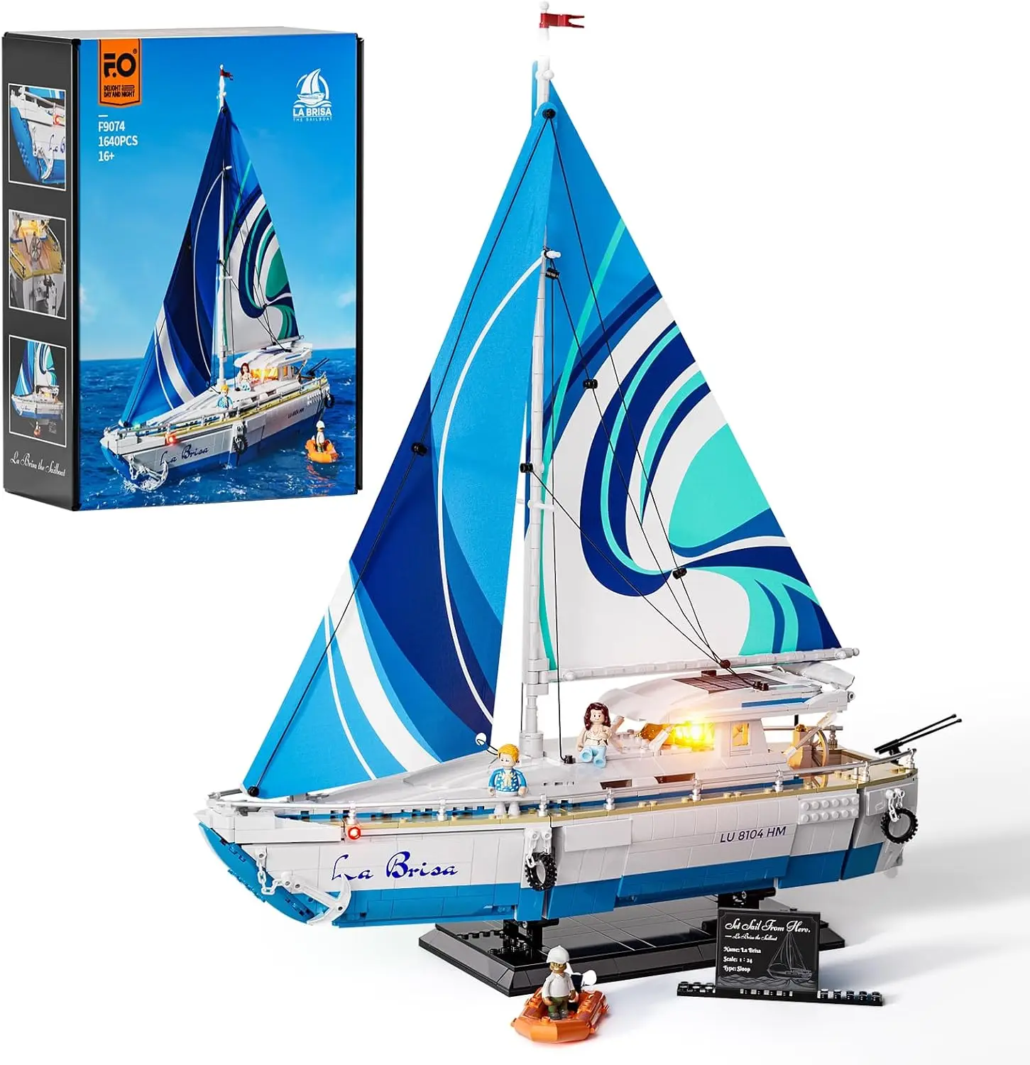 

FUNWHOLE Sailboat La Brisa Lighting Building-Bricks Set - City Yacht 1640 Pcs Collection Display Set