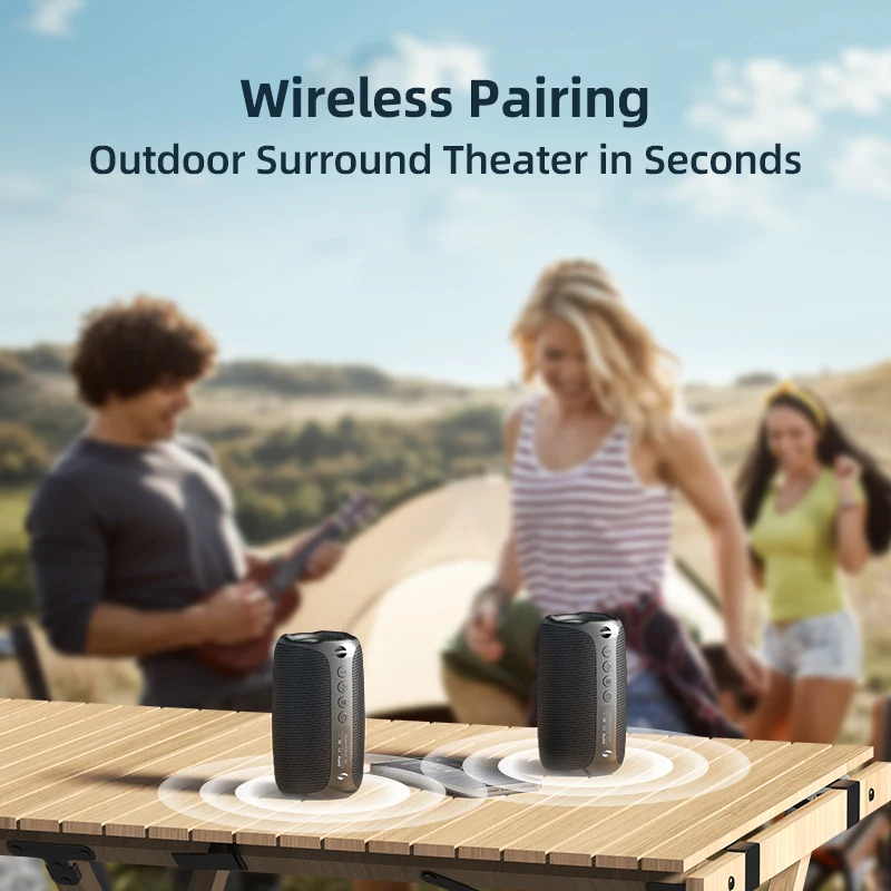 ZEALOT-M2 Portable Bluetooth Speaker,IPX5 Waterproof 360° Wireless Speaker TWS Stereo Pairing 10hrs Playtime For Camping