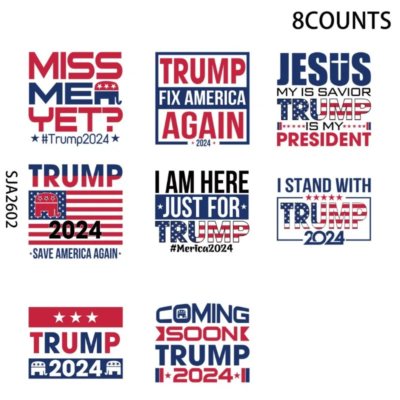 8pcs Trump 2024 UV DTF Cup Stickers, Waterproof Sticker Pack for Decorating Mugs, Cups,DIY Art Supplies，Home Decoration