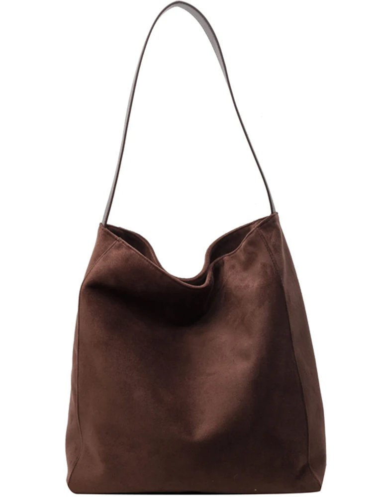 Soft Suede Work Bag Simple Large Capacity Bag Women 2024 New Fashion Shoulder Bag Popular Bucket Bag