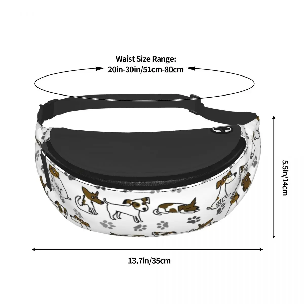 Casual Jack e Terrier Pattern Fanny Pack para mulheres e homens, bolsa de cintura crossbody para caminhadas, bolsa de dinheiro para cães, desenhos animados