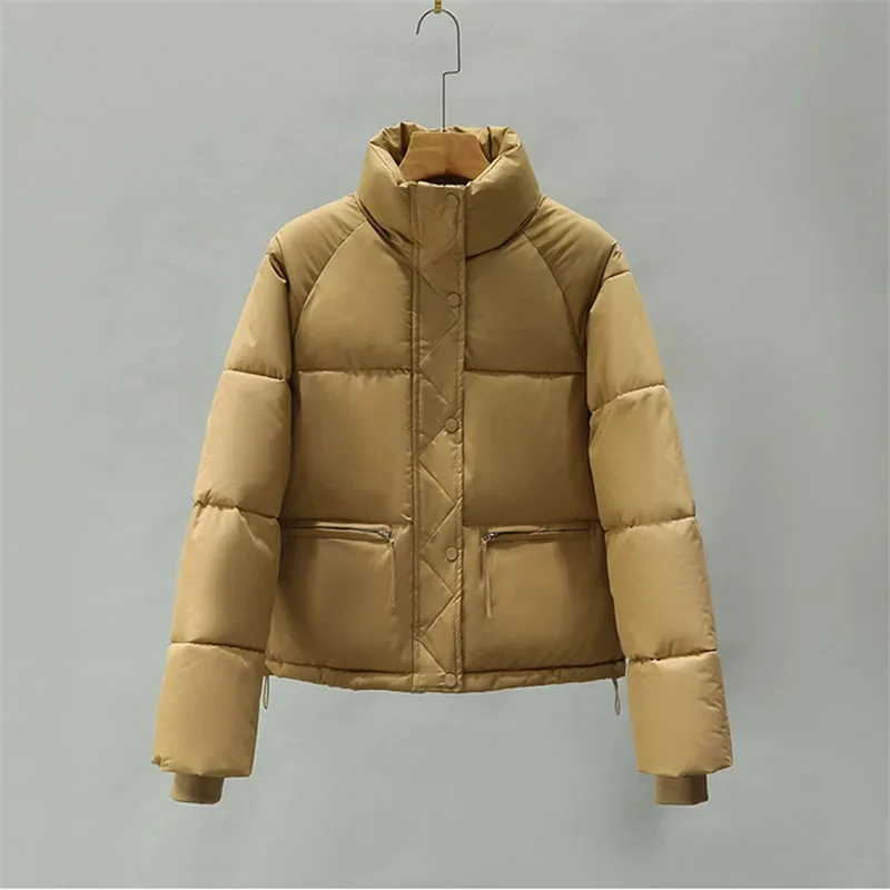 2025 Autumn Winter Overcoat Cotton-padded Coat Women Stand-up Collar Parka Short Jacket Student Thicken Warm Tops Loose Coats 4
