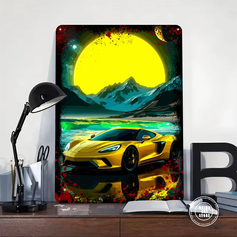 Sports Corvette C8 Car Tinplate Poster Custom Wall Art Vintage Metal Signs Retro Tin Plaque for Home Decor Accessories House
