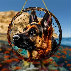 German Shepherd Stained Glass Window Hanging Suncatcher, Round Acrylic Sign,Birthday Gift,Home,Garden,Porch,Office Decoration