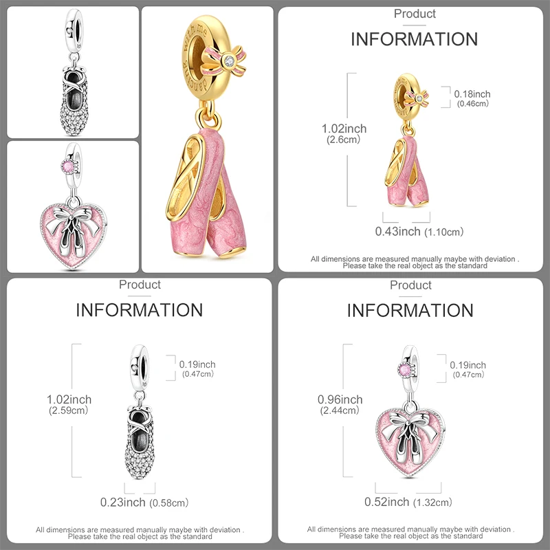 3-teiliges Ballett-Charm-Set aus 925er Sterlingsilber, Ballerina-Tanzschuhe, rosa Perlen, DIY-Armband, Halskette, Geschenk für Frauen und Mädchen – Detail 8