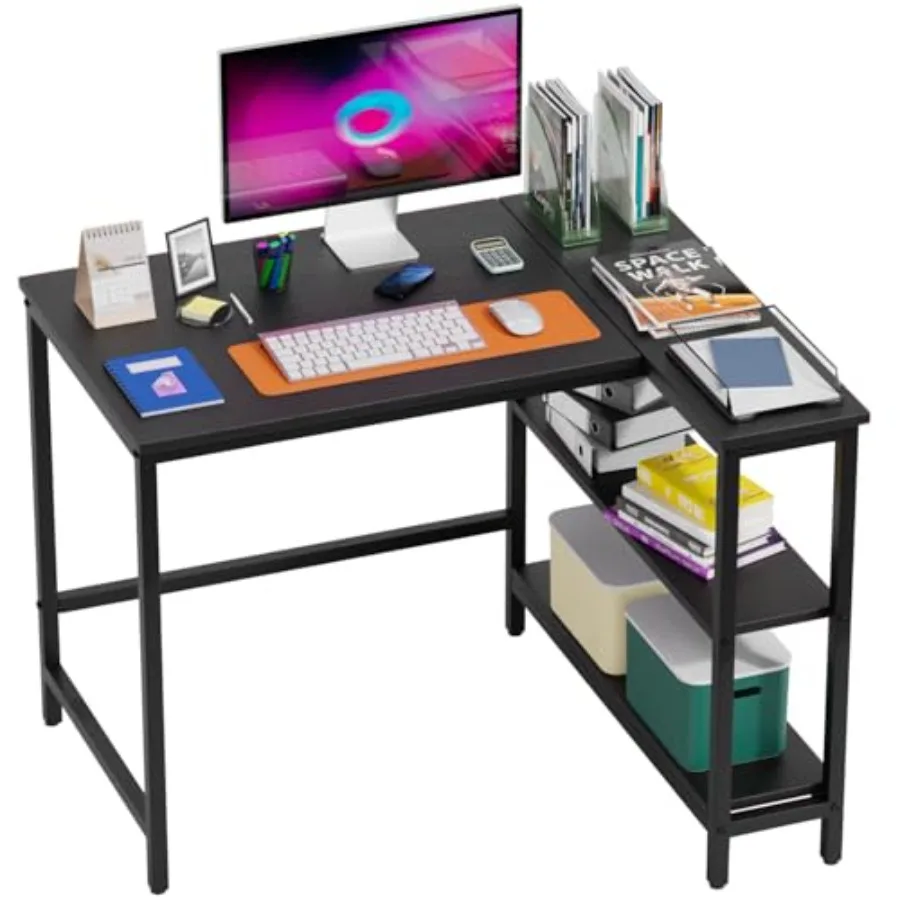 

L-Shaped Gaming Desk 39 Inch Computer Desk Corner Desks with Reversible Side Storage Shelves Study Desk Metal Frame PC Work Tab