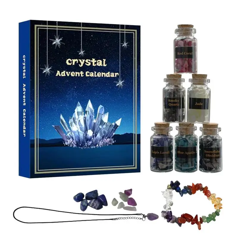 Crystal Gems Advent Calendar 24 Days Crystals Chips Bottles Set For Bracelet Necklace Making Christmas Countdown Calendar Gifts