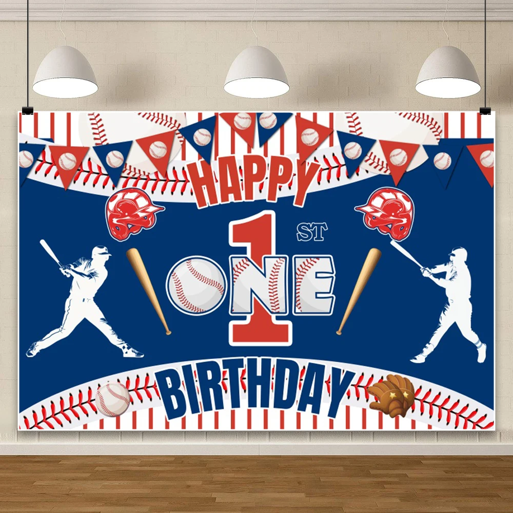 Baseball Player Birthday Photography Background Blue And White Striped Victory Boy Birthday Party Banner Cake Table Backdrop