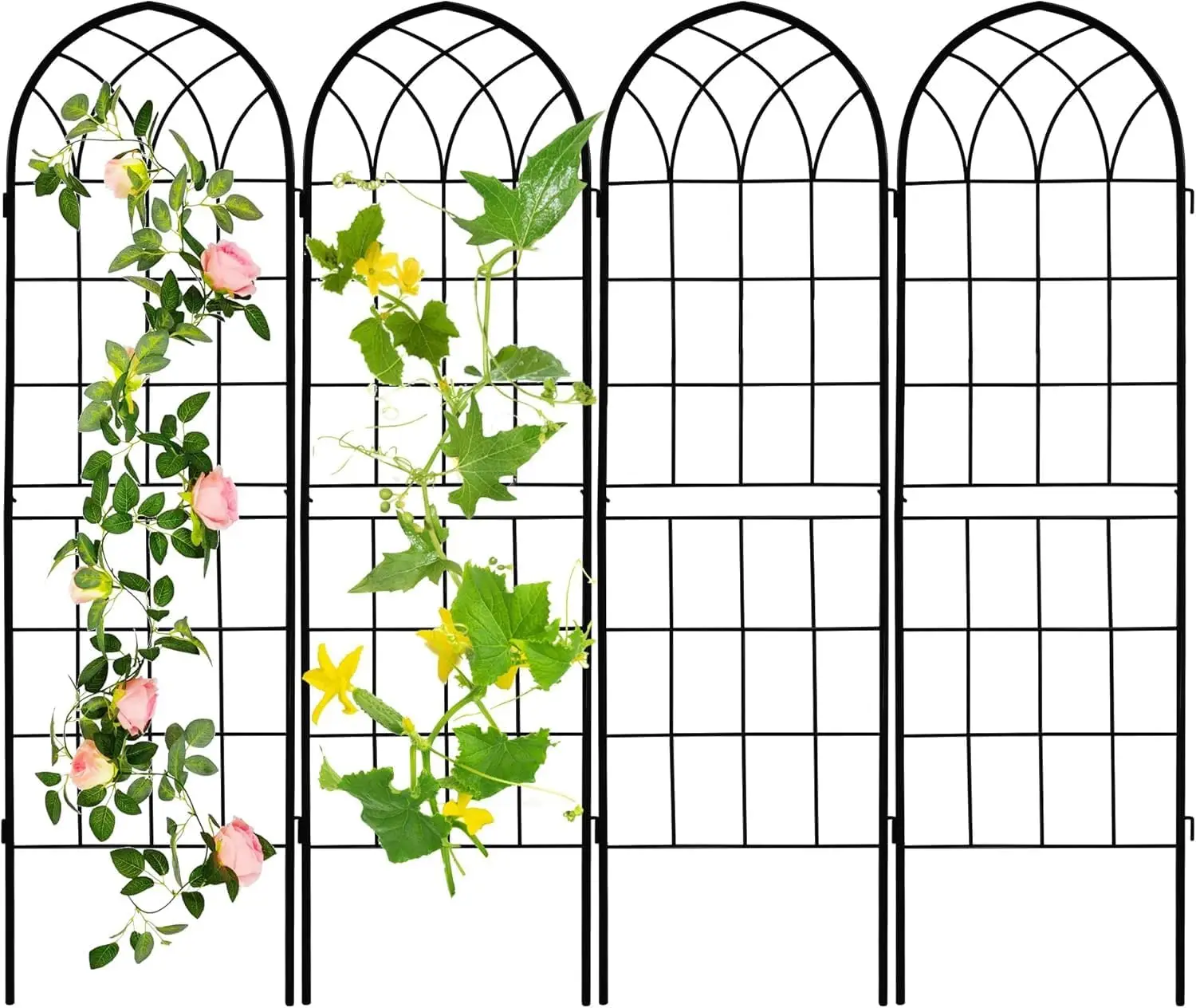 

4 Pack 71x20in Rustic Iron Arch Decoration Garden Trellis with Black Metal Coating – Perfect for Supporting Climbing Plants Outd