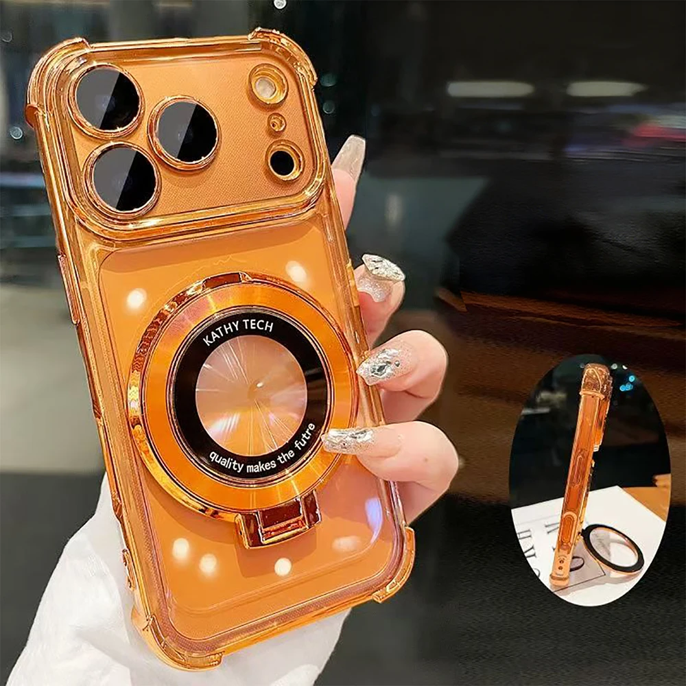 For Magsafe Bracket Stand Holder Case for iPhone 18 17 Pro Air 16 15 14 Plus Lens Protection Cover for iPhone 11 12 13 Pro Max