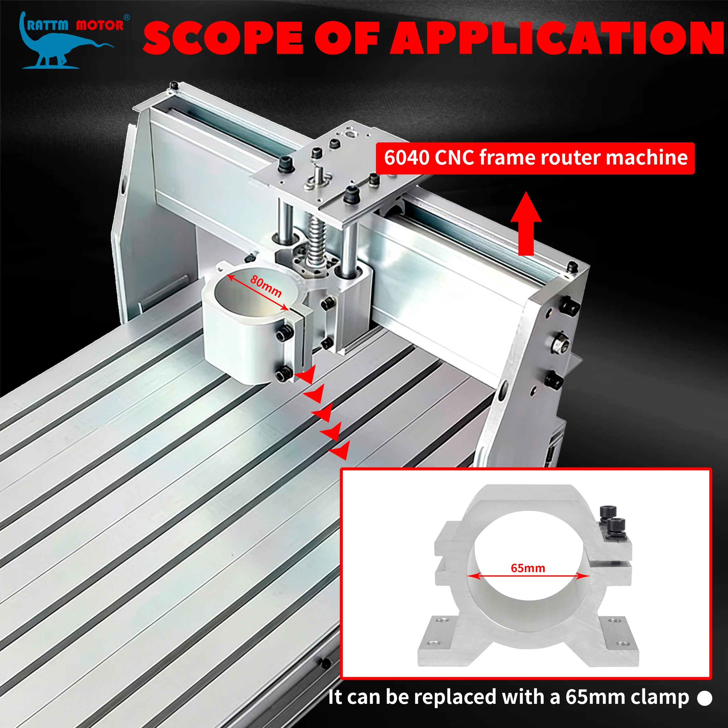Picture 6: Aluminum profile bracket 65mm Spindle Mount Clamp Fixture Support CNC Accessories Suitable for 6040 Router
