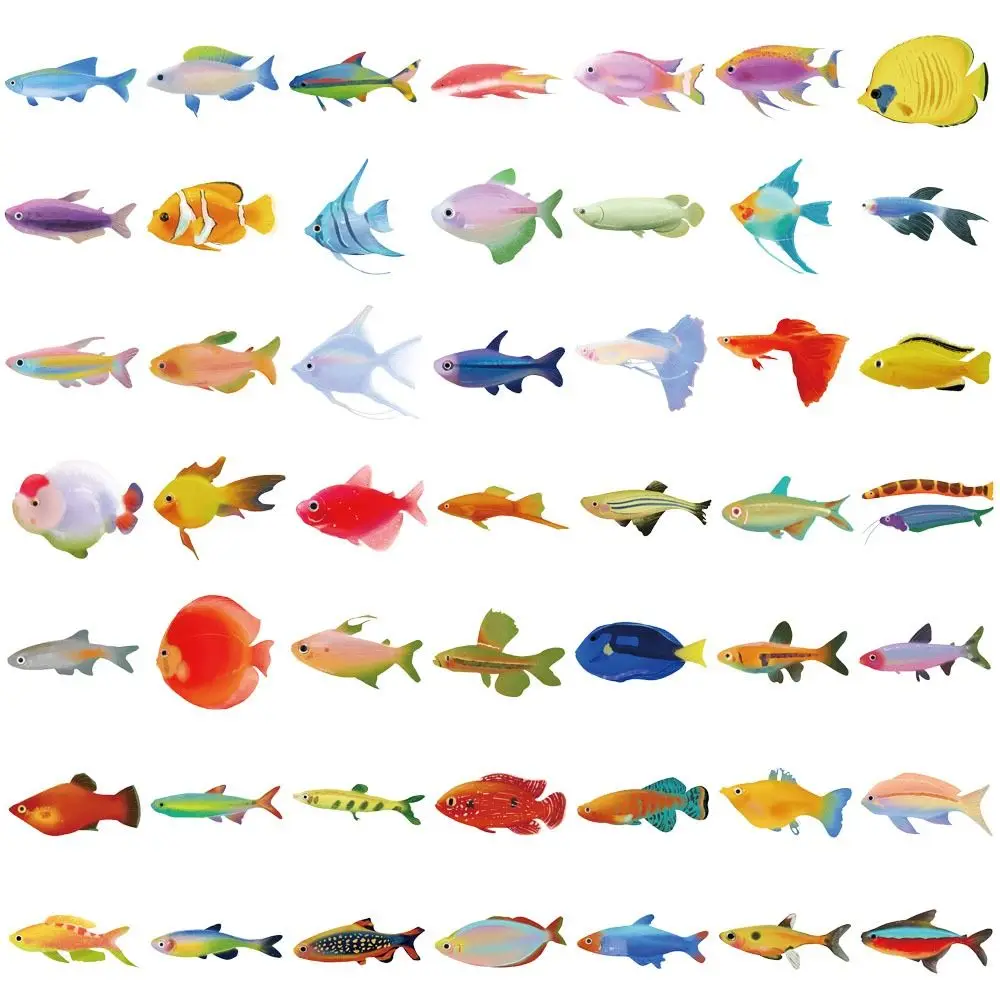 

50 шт. Новые водонепроницаемые прозрачные наклейки с рыбами, мультяшные стикеры для ноутбуков, телефонов, граффити, скейтбордов, багажа