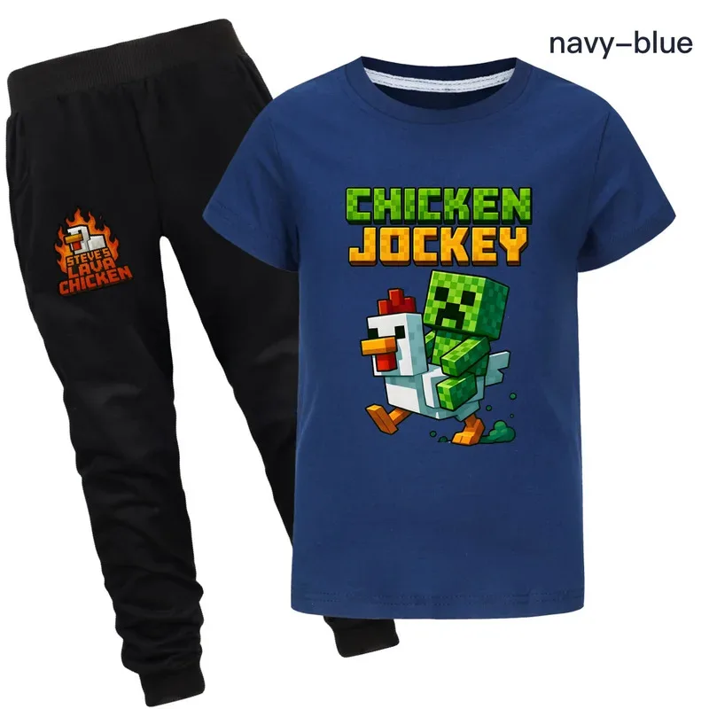 111 www الصيف جوكي ملابس الأطفال البدلة طفل الفتيان الفتيات ستيف الحمم الدجاج تي شيرت السراويل 2 قطعة مجموعات موضة رياضية