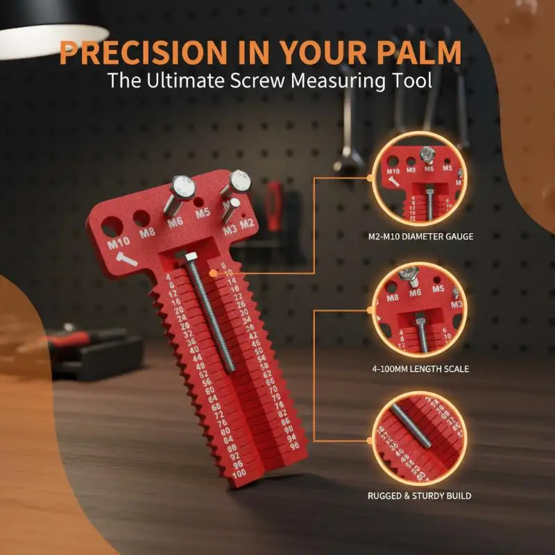 Screw Sizing Instrument High Precision M2-M10 L4-100mm Portable Screw Measuring Gauge for Home Handyman DIY Projects