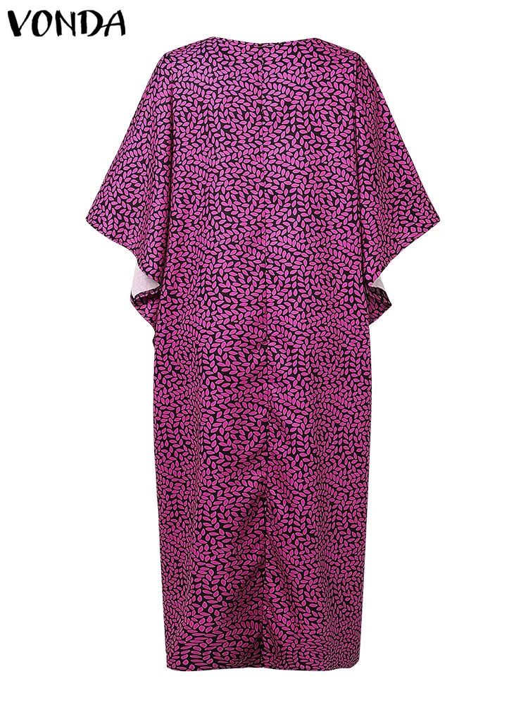 Plus Size VONDA VONDA Women Summer Maxi Dress Printed Sundress Vintage Patchwork Party Vestidos 2025 Casual Loose V Neck Robe