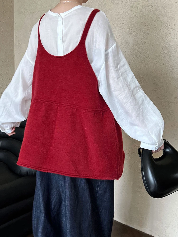 Women Red Gray Brief Knitting Elegant Big Szie Vest New O-collar Sleeveless Fashion Tide Spring Autumn