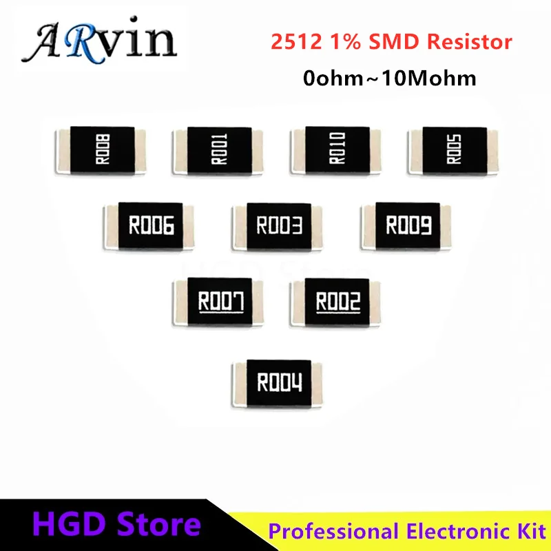 50pcs 2512 1% SMD resistor 0R ~ 10M 1W 0 1 10 100 150 220 330 470 ohm 1K 2.2K 10K 100K 220K 1R 10R 100R 150R 220R 330R 470R 1M