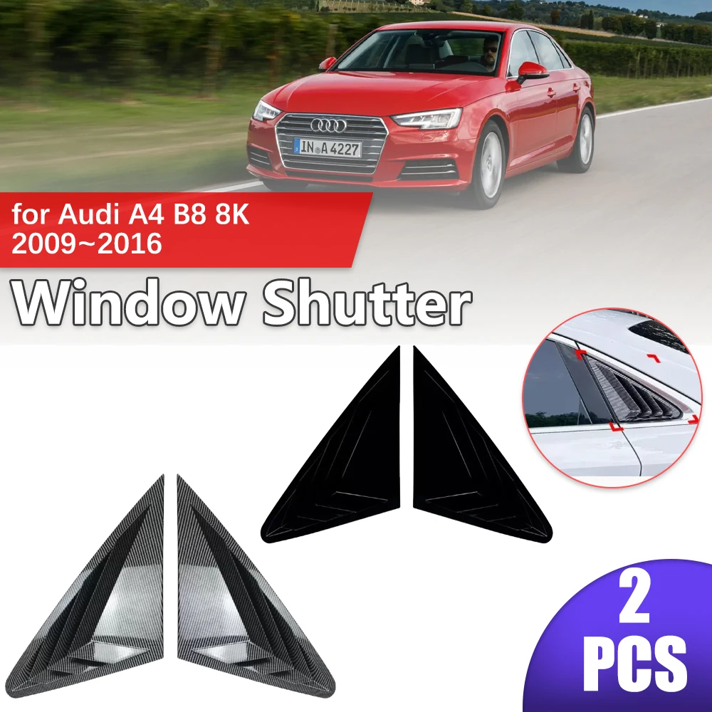

2pcs Car Shutter for Audi A4 B8 8K 2009~2016 2010 2011 Carbon Fiber Rear Side Window ABS Louvers Triangular Sticker Accessories